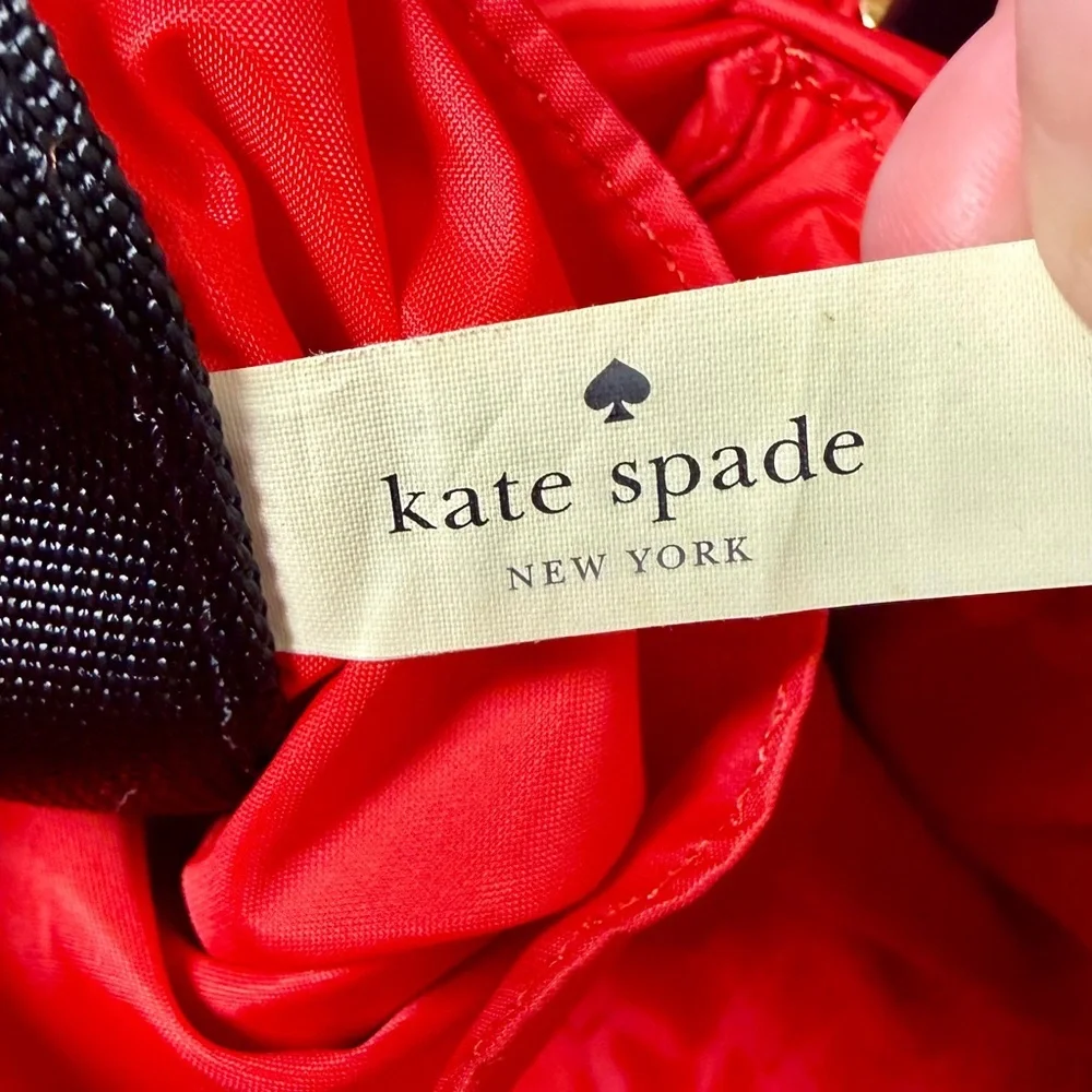 Kate Spade “Sew Be It” Stevie Bag | Black White Crosshatch | Red Lning | AS-IS